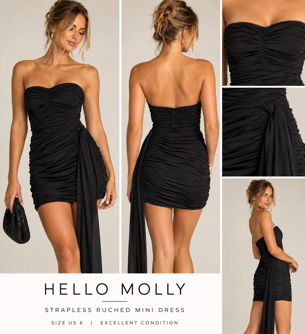 Hello Molly Black Strapless Ruched Mini Dress Size US 6/M